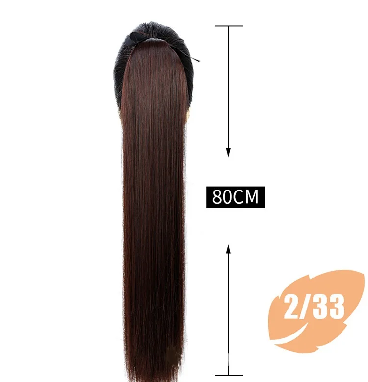 Cheap Hair Straight Extensions Wrap Around  Long Straight Ponytail Synthetic Hair Extensions