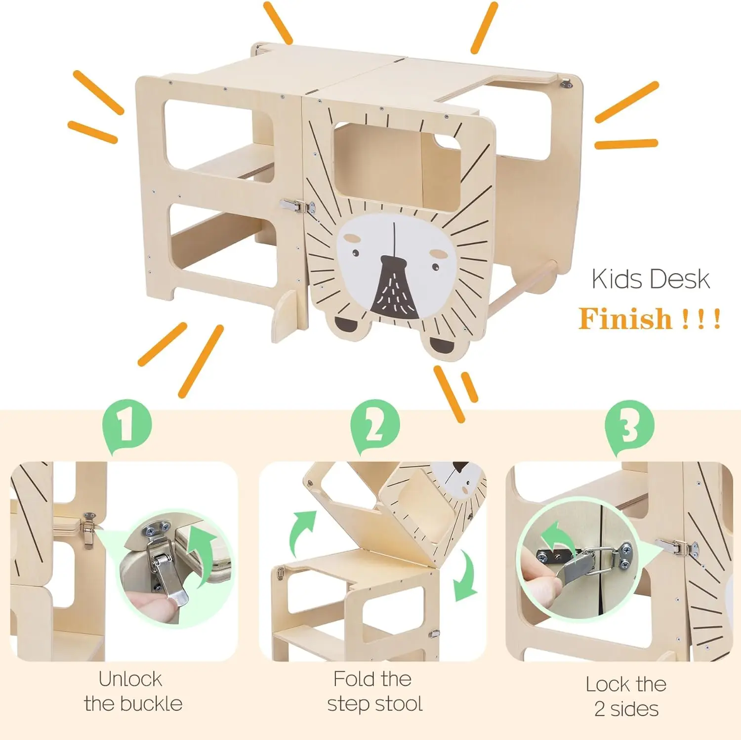 Kids Step Stool Toddlers Kitchen Stool Learning Foldable Toddler Table and Chair Set Wooden learning Tower with Chalkboard