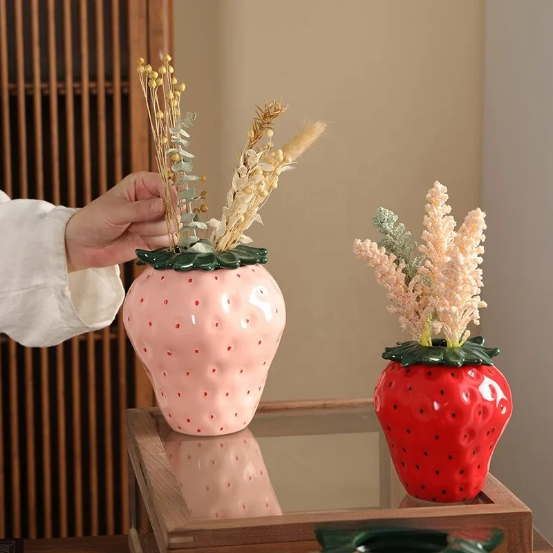 Strawberry ceramic vase flower pot living room home decor small vase advanced sense of ins wind high appearance level