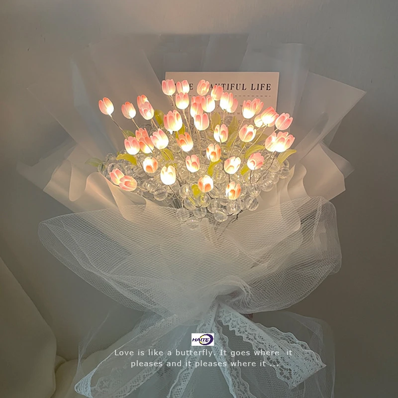New products mother day gift 2024 handmade DIY homemade material bag creative gift luminous flower bouquet