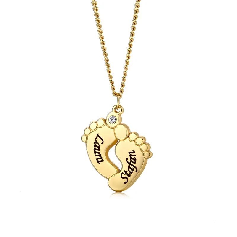 YWLY Personalized Name Engraved Foot print Pendant DIY Custom Stainless Steel Date Letter Necklaces Gift For Girl Birthday