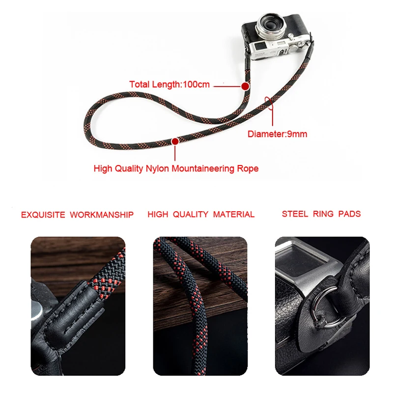 
Leather Patch Custom DSLR Hiking Outdoor Climbing Rope Camera Strap 