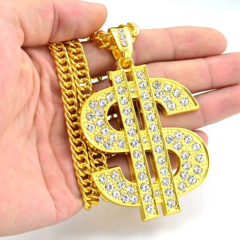 New Jewelry Gold Plated Dollars Sign Mark Crystal Necklace collar Pin pop Street Dance Performance Necklace erkek dollar kolye