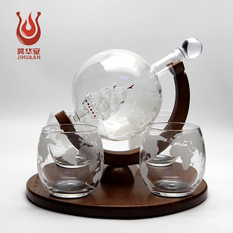 Factory Custom 1000ml Globe Decanter Shaped Glass Whiskey wine Decanter Set