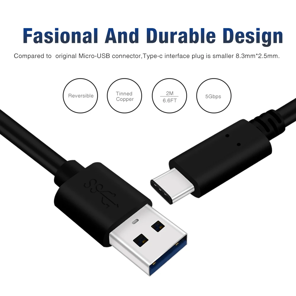  Прямая Заводская поставка кабель QC3.0 типа C ПВХ USB 3 0 A штекер на гнездо 5 Гбит/с высококачественный USB-кабель для передачи данных черный