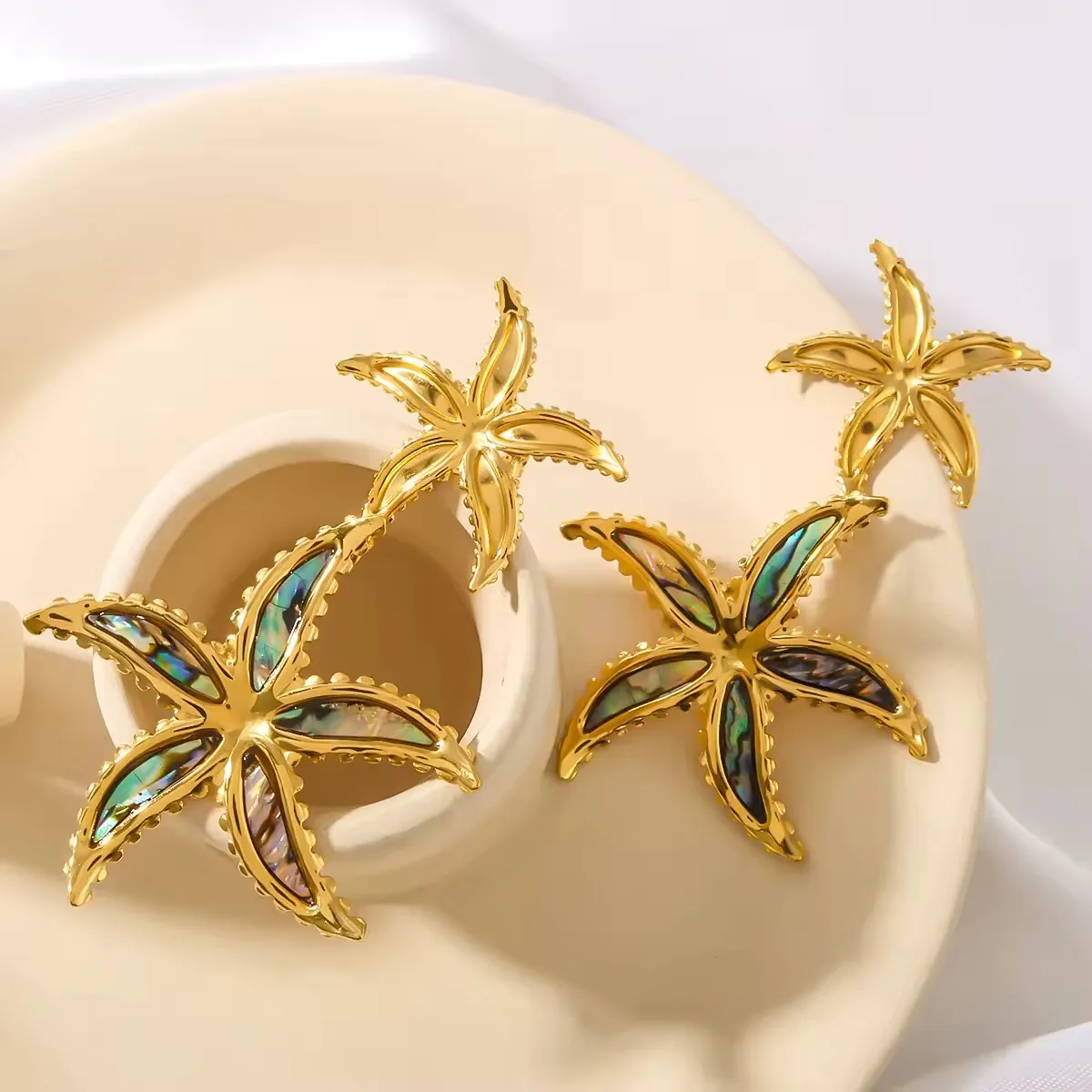 Starfish Turtle Inlaid Shell Pendant Earrings High Quality Stainless Steel Jewelry Non Tarnish Jewellery