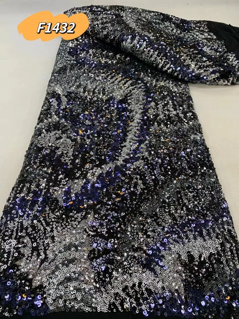 Luxury sequins lace 2024 handmade blue embroidered sequence and beads african bridal heavy hand beaded pearls embroidery fabric