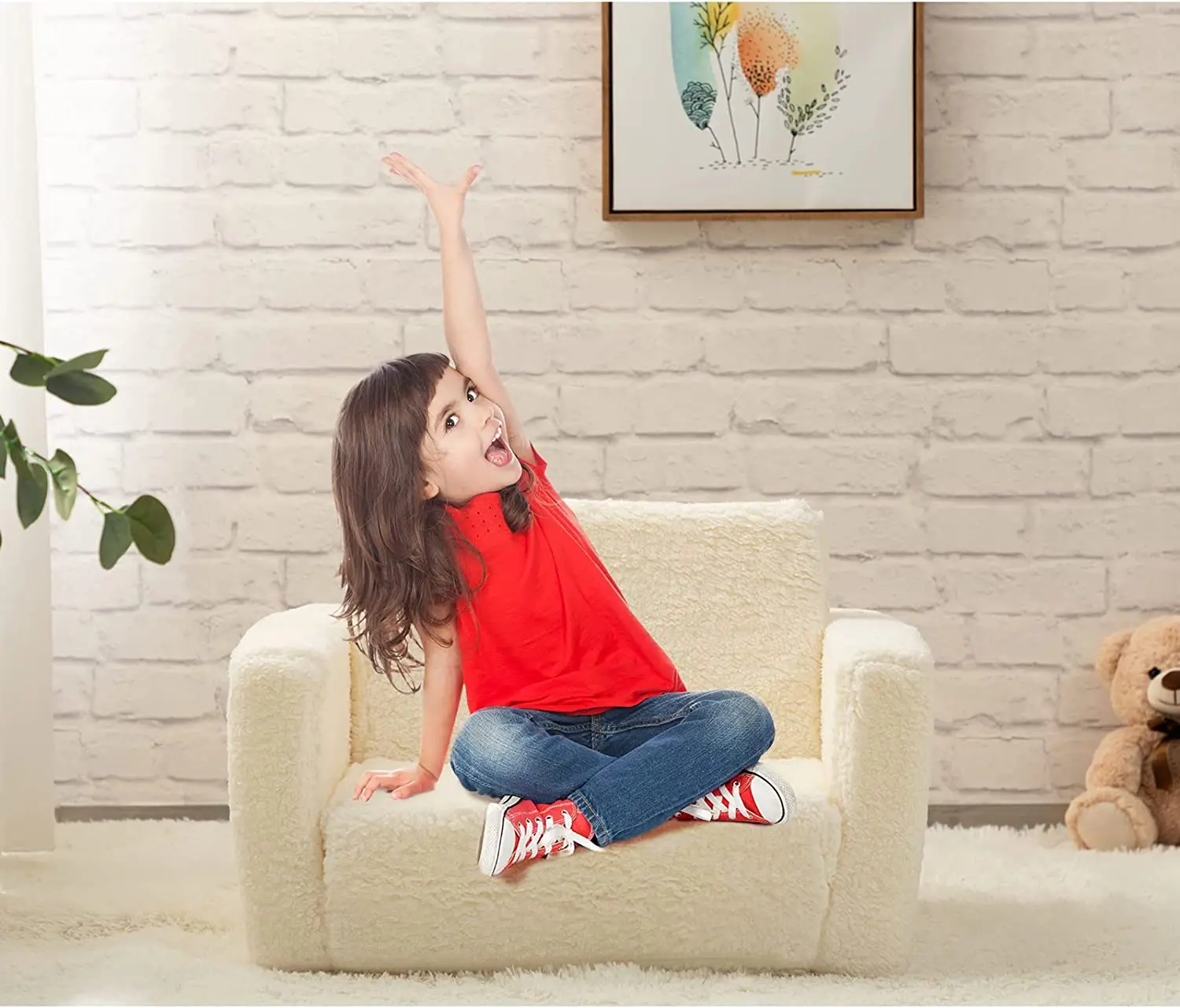 2-in-1 Flip Open Couch Bed Kids Foam Sofa Kids Folding Mini Sofa Toddler Comfy Fold Out Chair For Kids Nap And Play