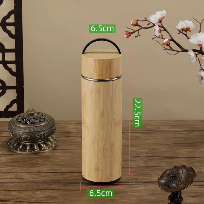 Wholesale Portable Cover Bamboo Shell Eco Bottle Insulation Stainless Steel Vacuum Bamboo Thermos Flasks with Optional Lid
