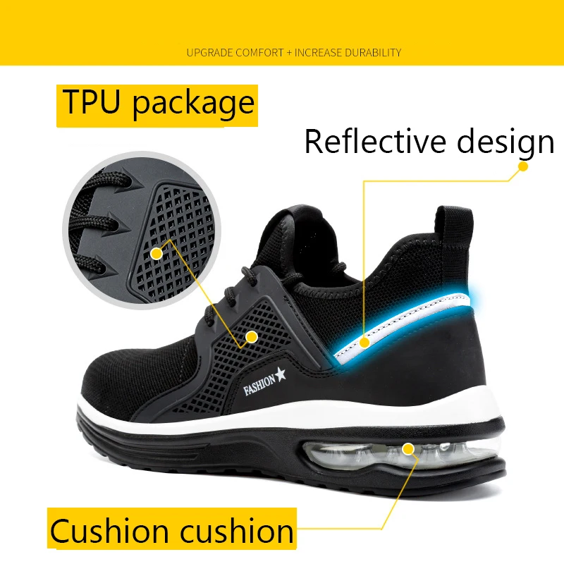 Hot selling professional Flyknitting Upper Soft and Comfortable Anti Stabbing  safety boots for men steel toe