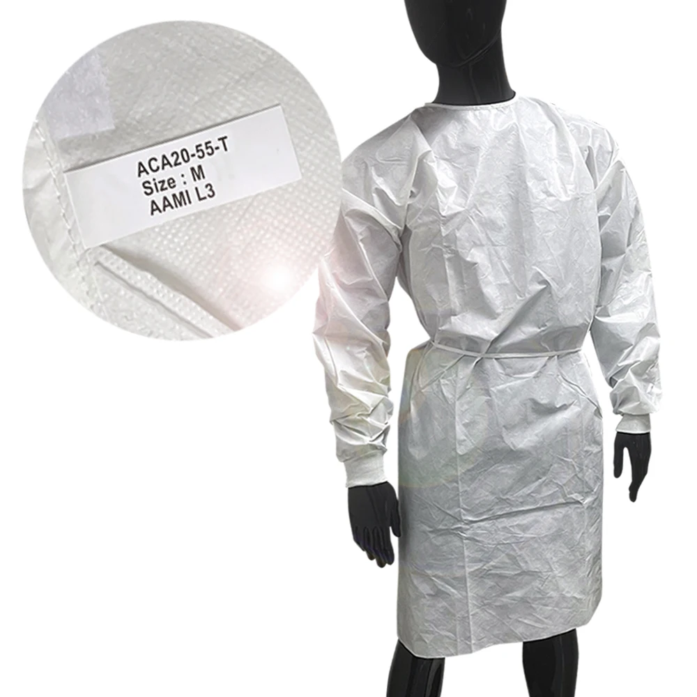 Quick Delivery Hot Sale Disposable Long Sleeve Non Woven Blue Aami Level 3 Gown For Adult