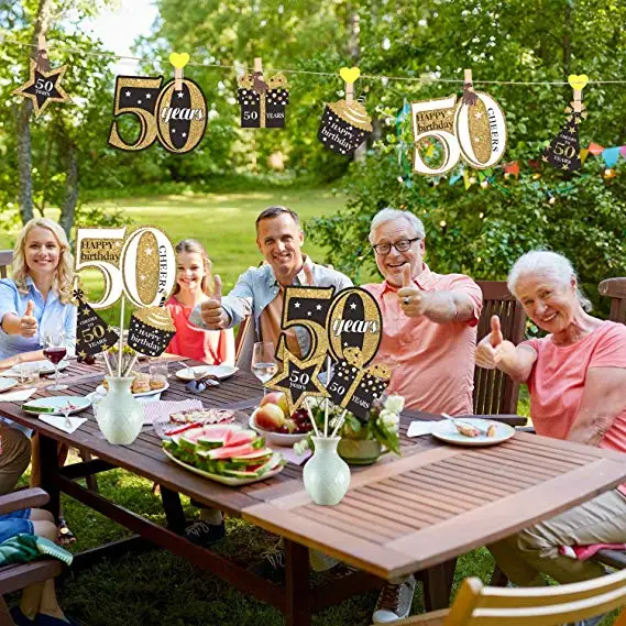 50th Birthday Party Decoration Set Golden Birthday Party Centerpiece Sticks Glitter Table Toppers Party Supplies