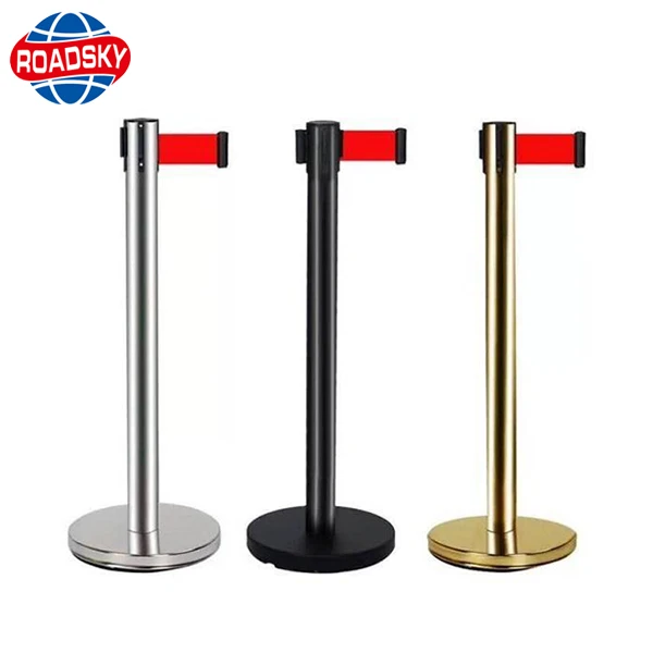 black queue stanchion retractable belt post parking barrier post