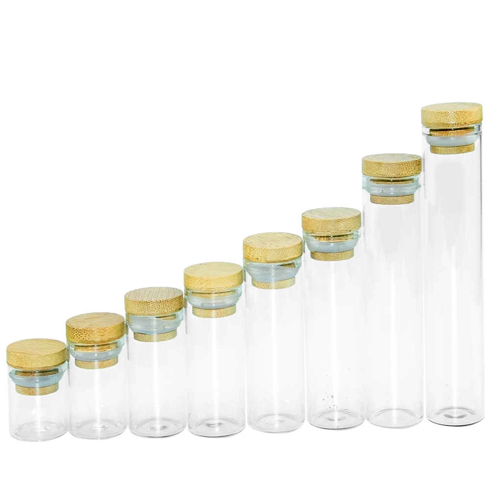 Hyaline Glass Vials with Bamboo Wood Rubber Cap Craft Travel Sub Bottle Perfume Cosmetics Gifts Empty Jars