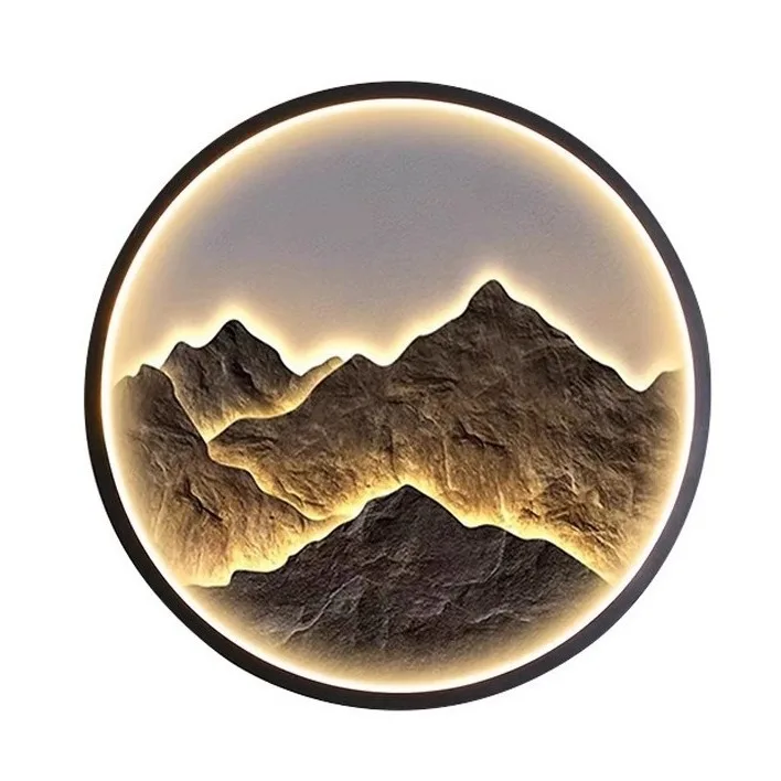 Modern Luxury Led Crystal Glass Background Wall Light Painting Landscape Painting With Lantern Murals For Decor