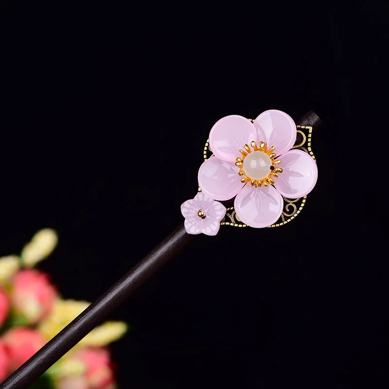 Wholesale Glazed Flower Antique Chinese Style Hairpin Wooden Hairpin Headdress Ancient Han Suit Qipao Jewelry Daily Accessories