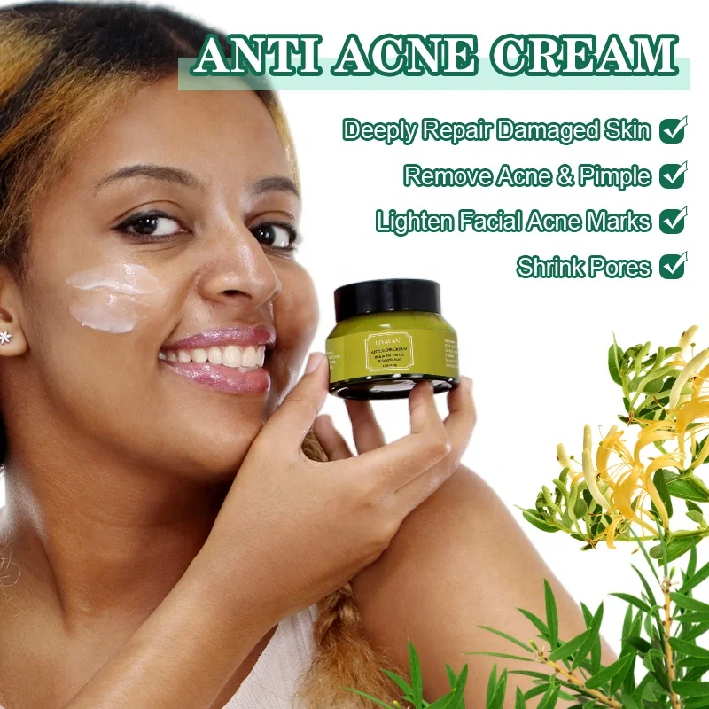 Private Label Tea Tree Oil Salicylic Acid Skin Repair Lighten Anti Acne Scar Pimple Shrink Pores Face Cream