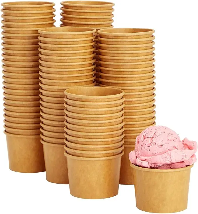 New Design Ice Cream Cups With Customizable Logo Disposable Ice Cream Cups With Lids For Kids Kraft Paper Ice Cream Cups