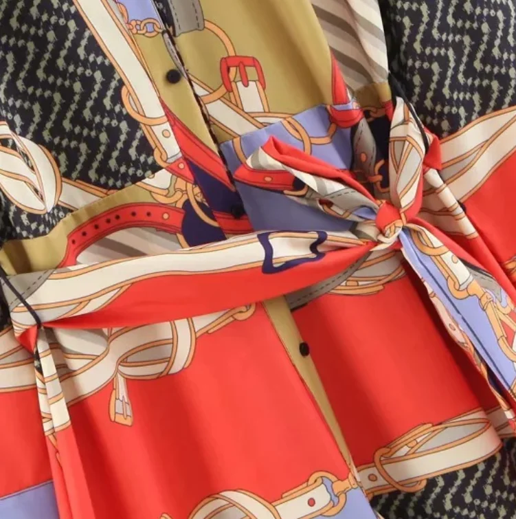 Женское Повседневное платье-рубашка с длинным рукавом и абстрактным принтом