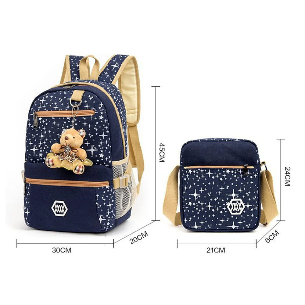  Amiqi 3pcs/set School Bags For Girls Women Backpack Star Printing Schoolbag Travel Bag