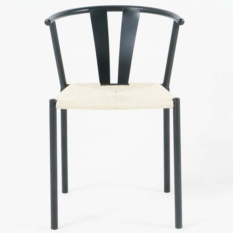 Luxury Modern Wholesale Restaurant Hotel Metal Wicker Rattan Oak color braided ropes Dining Chair With Arms