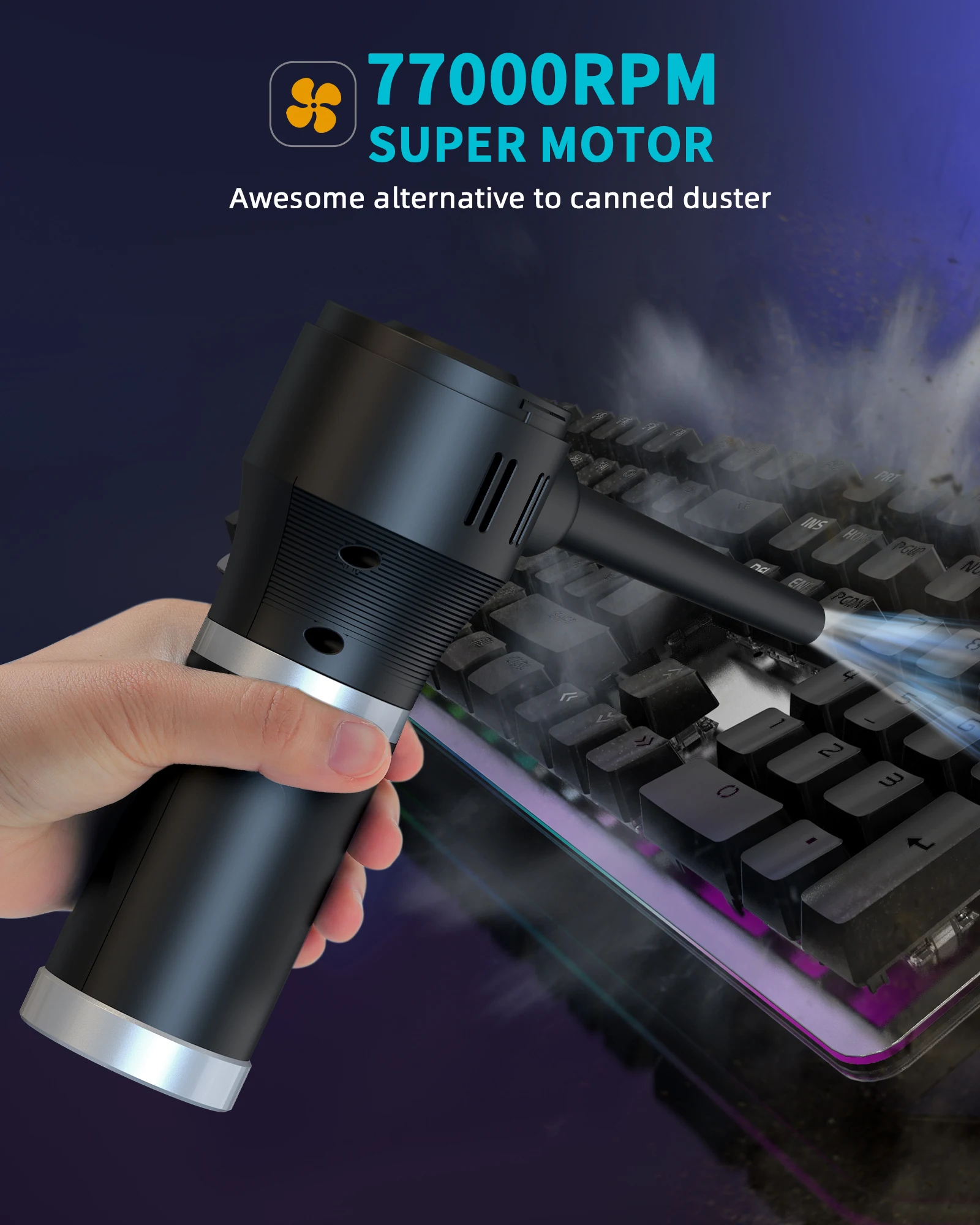 OPOLAR 15000mAh 77000RPM Keyboard Cleaner Computer Cordless Air Duster Vacuum 2 in 1 Electric Compressed Rechargeable Air Duster