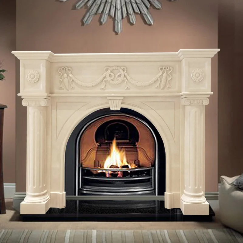 Antique Chinese Freestanding Marble Stone Arched Classic Fireplaces Mantels Surround Frame Mantles