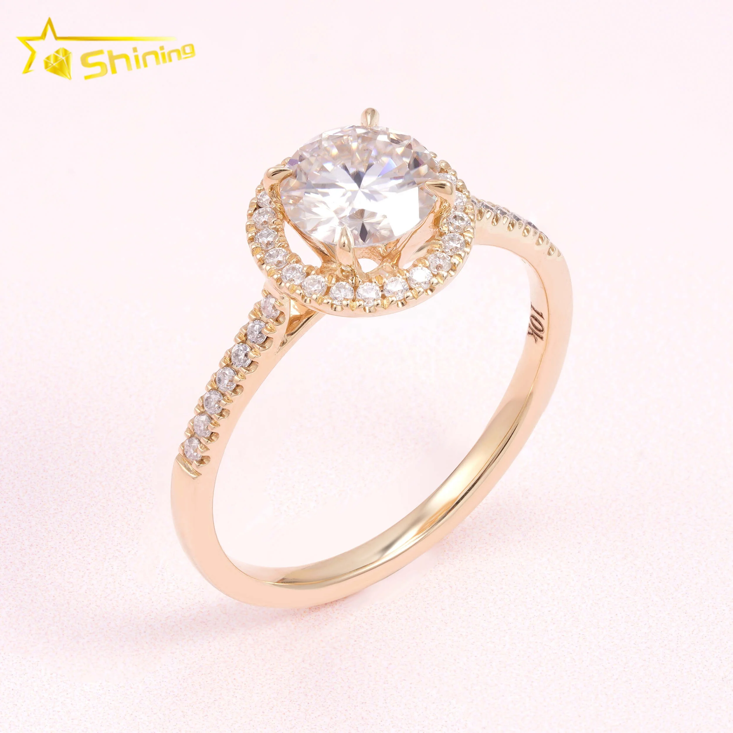 Pass Diamond Tester Classic 1ct Round Brilliant Cut VVS Moissanite Engagement Ring 10K Solid Yellow Gold Wedding Women Ring