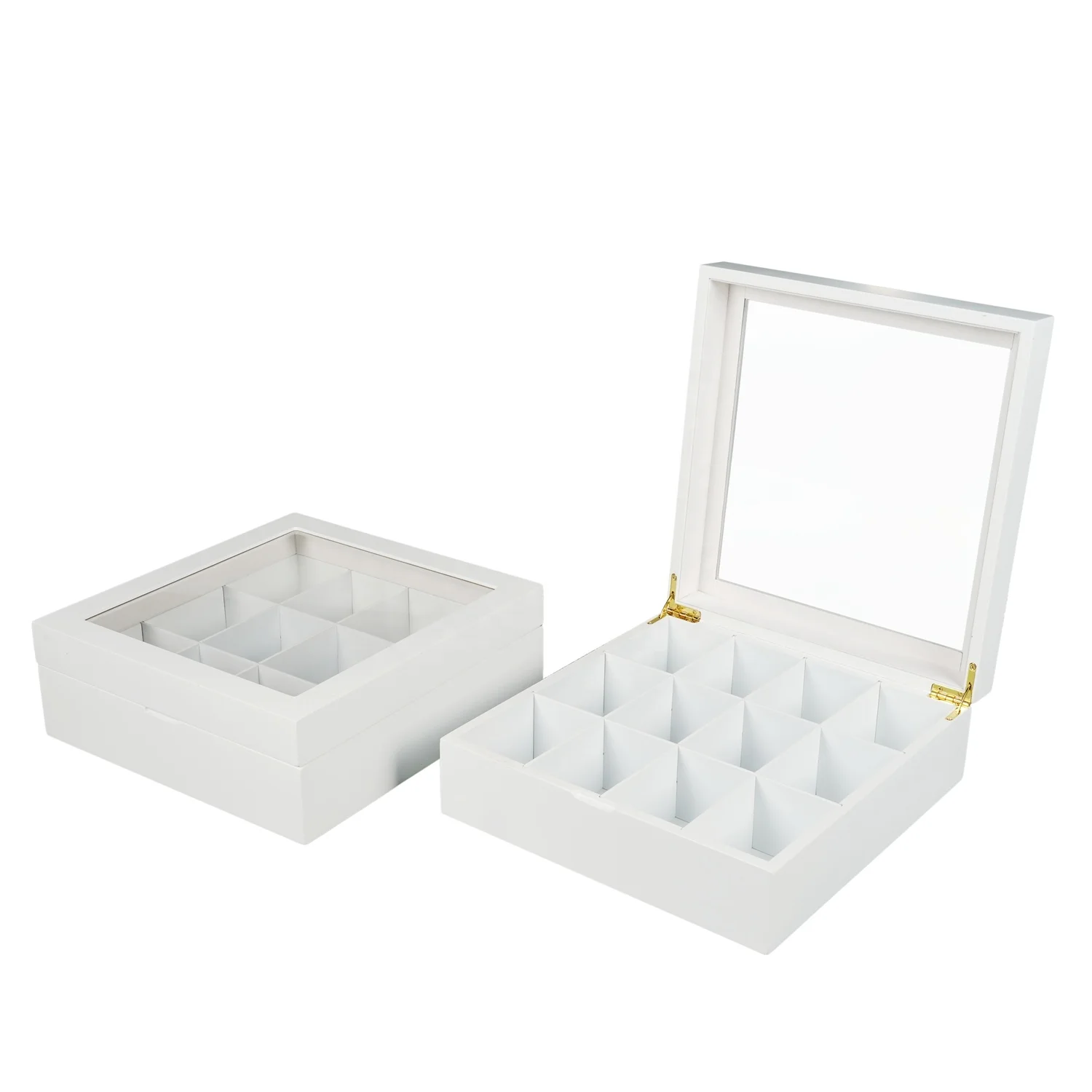 Luxury Acrylic Lid  12 Compartments Lining Large Wooden Packaging Tea Boxes Custom Logo