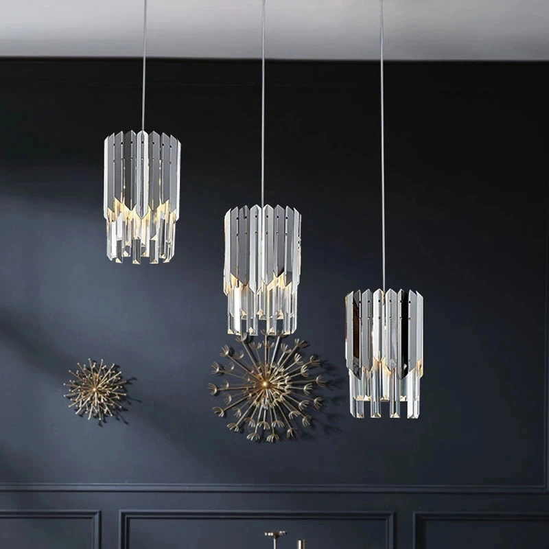 Gold Crystal Modern Chandelier Lighting for Dining Room Bedroom Bedside Luxury One/Three Heads Pendant Lamp Hanging