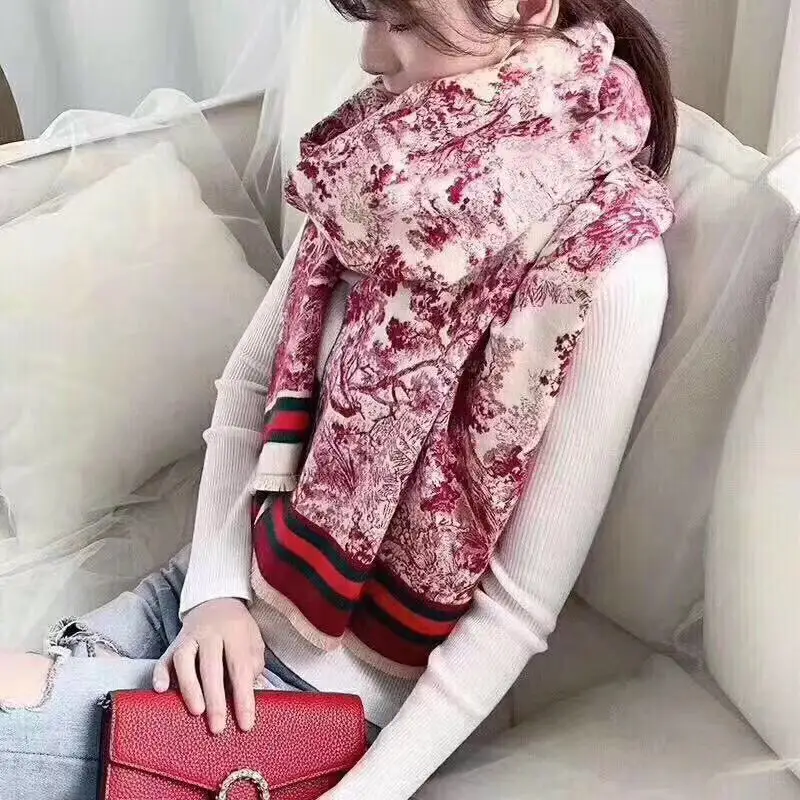 Ink Painting Jacquard shawl Winter retro Long Cashmere fashion warmth thick pashmina scarf