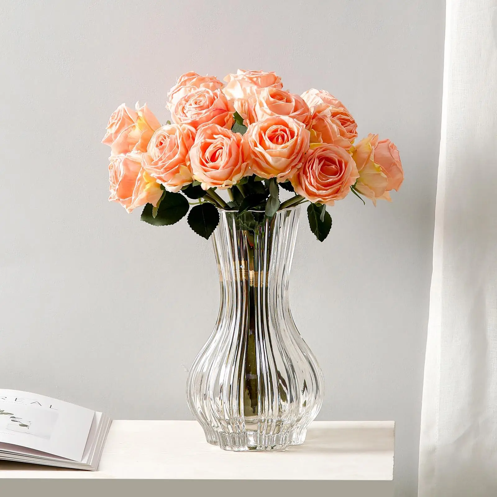 Modern Transparent Gray Retro Embossed Glass Flower Vase for Living Room and Weddings