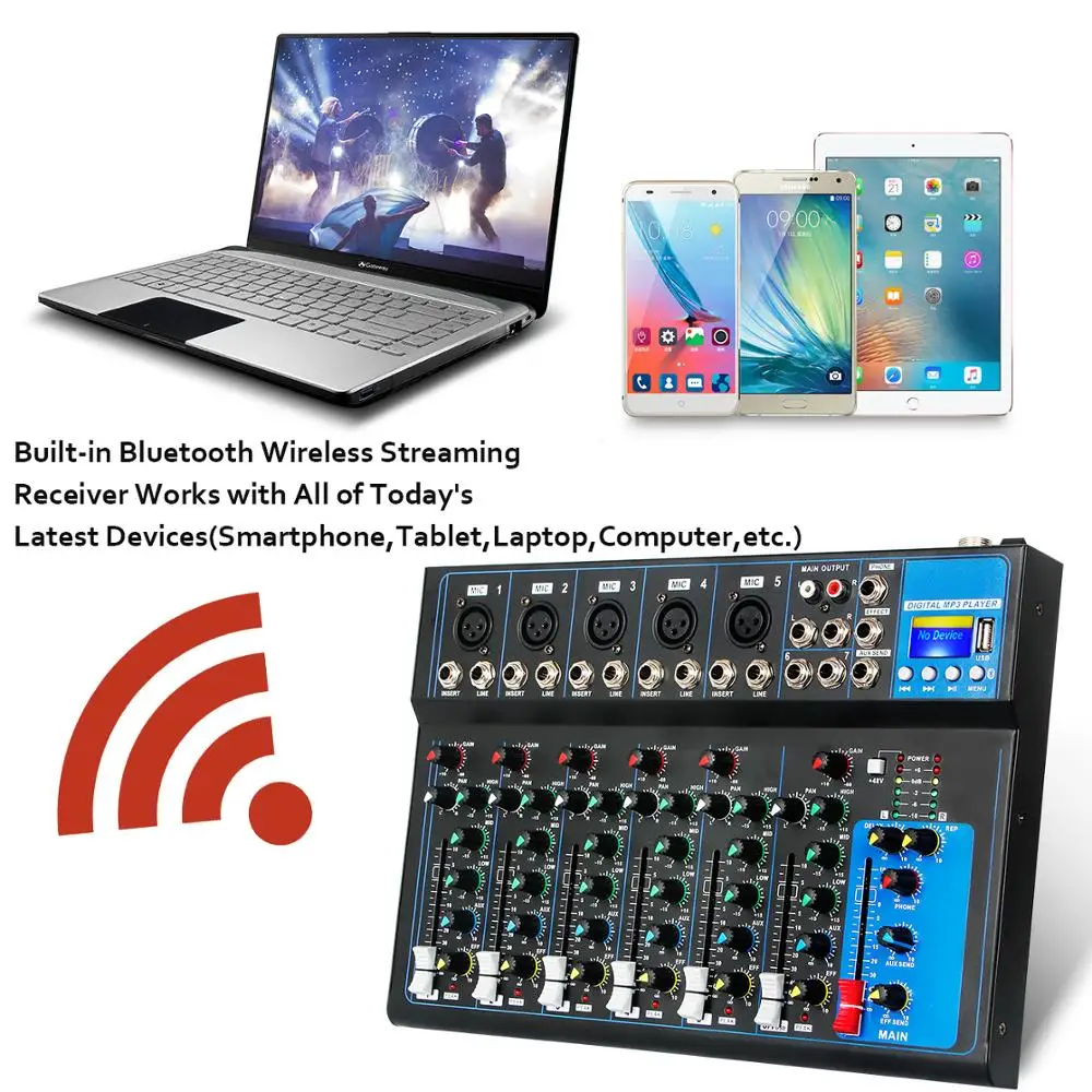 GAX-UF7 Professional 7 Channel USB Recording Sound Card Mixer with DSP Effects for Home Performance in Audio Video & Lighting