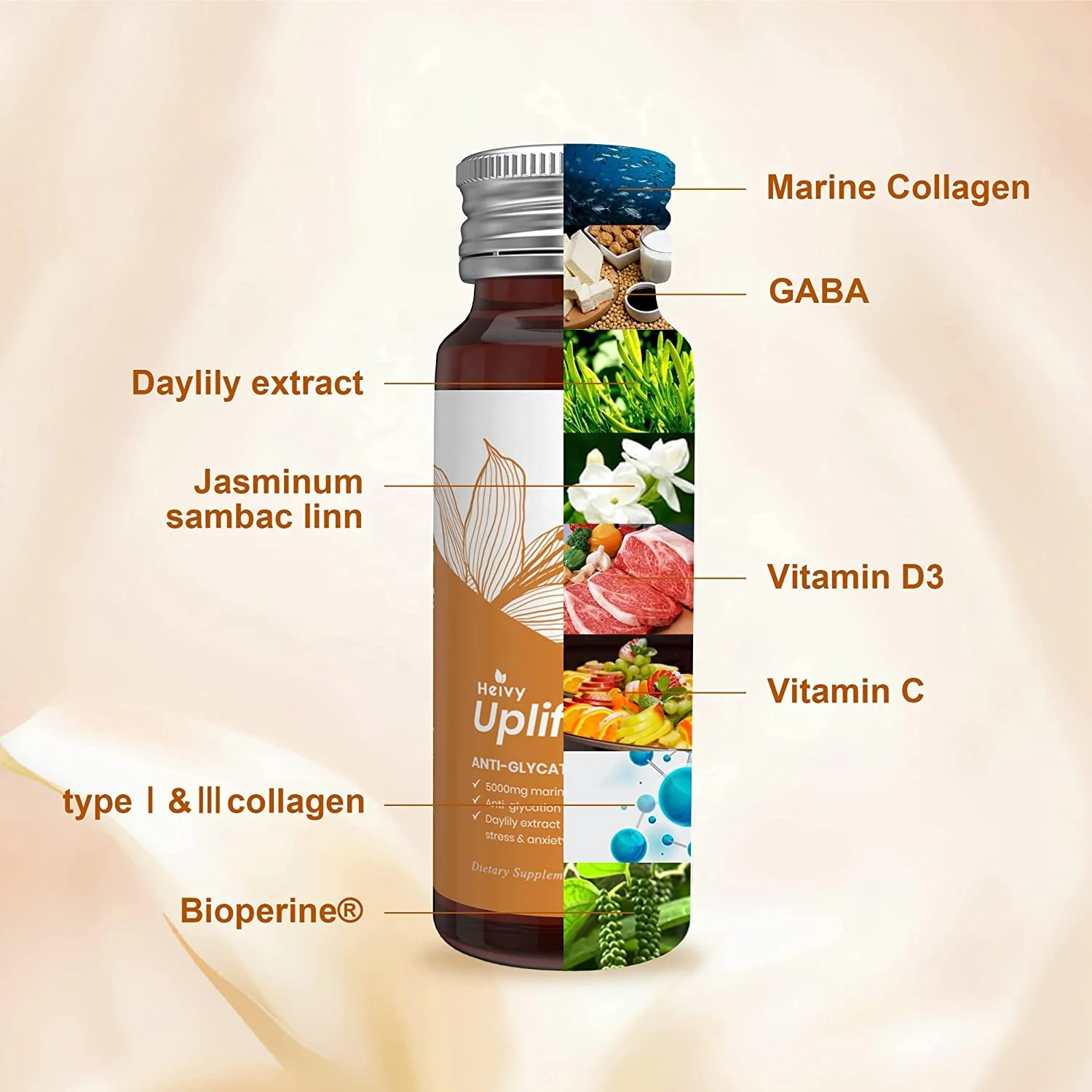 Natural Lady Beauty Products Skin Whitening Anti Aging Marine Collagen Drink 10,000mg With Coenzyme Q10 OEM