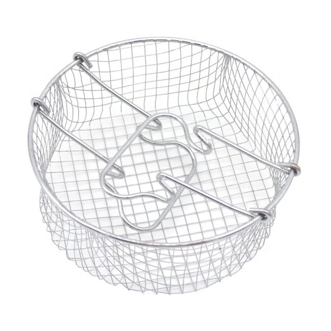 Food Grade Fry Mesh Basket Steam Strainer Collapsible Handle Cooking Net Mesh Basket Strainer Colander