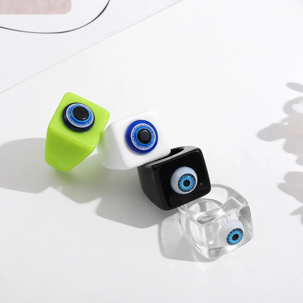 Корейские геометрические акриловые смолы Открытое кольцо INS Мода уксусная кислота Ретро винтажный зловещий глаз повседневные женские кольца