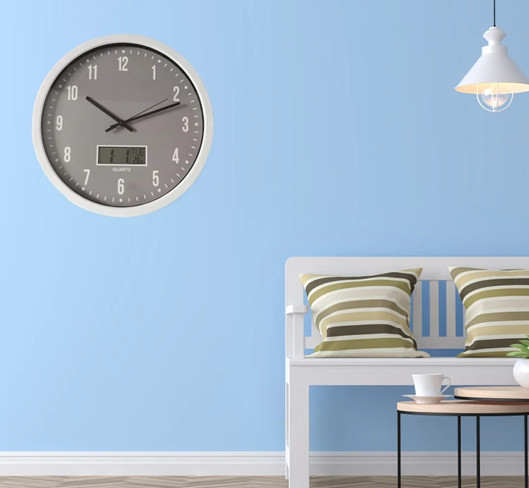 Plastic Lcd Analog Mental Wall Digital Clock Sweep Movement With Glass Cover And Color Case