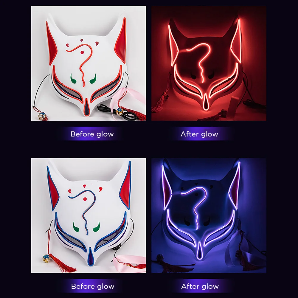 Luminous Led Mask Foxes Mask Rave Costume Anime Half Face Cat Masks Masquerade Festival Party Cosplay Props