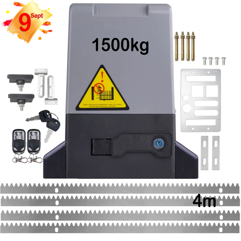 Hot sale smart sliding door opener 1500kg with 4m 12mm rack high quality sliding door gate motor kit