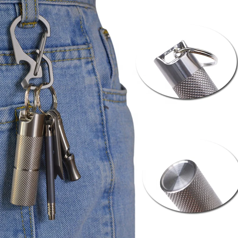 Titanium Waterproof Keychain Pill Holder Container Portable Mini Size Pill Box Case for Outdoor Travel Camping
