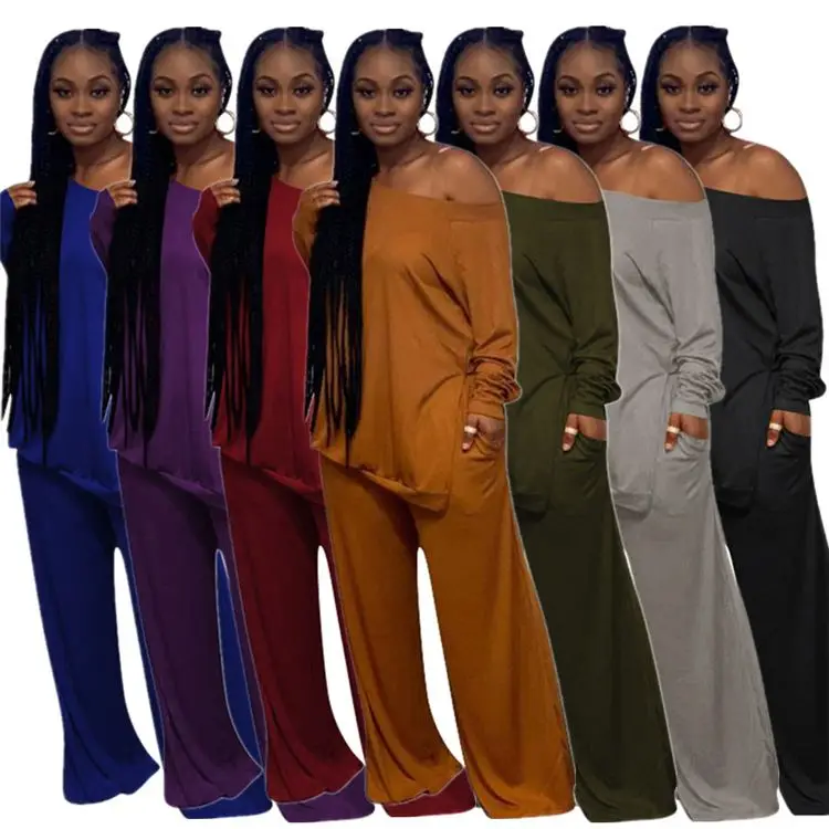 M8952- new arrivals 2021 loose women sets two piece wide leg pants set leisure wear women
