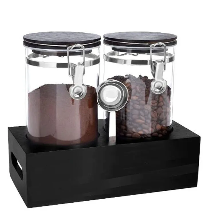 Стеклянные контейнеры для кофе с полкой/54 унции, герметичный Набор для кофе, банки с зажимной крышкой, ложки