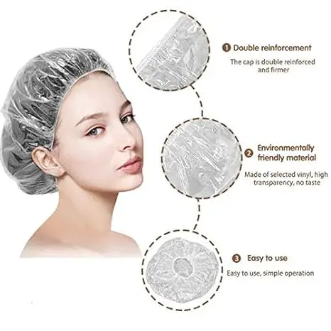 Wholesale Waterproof Salon Hair Dry Processing Cap Custom Pe Plastic Transparent Hair Cover Disposable Shower Caps