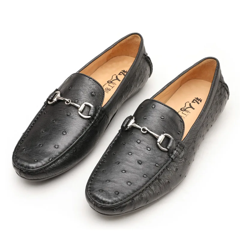 
 Новинка 2021, кожаные ботинки в горошек, мужские повседневные ботинки, низкие износостойкие дышащие ботинки из страусиной кожи на плоской подошве  