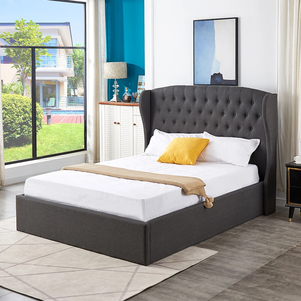 upholstery bed , malaysia furniture , platform tufted bed , Bedroom