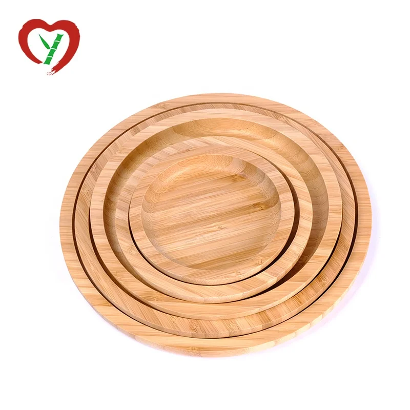 100% Composable Eco-Friendly Round Plate Bamboo Serving Tray For Pizza Food