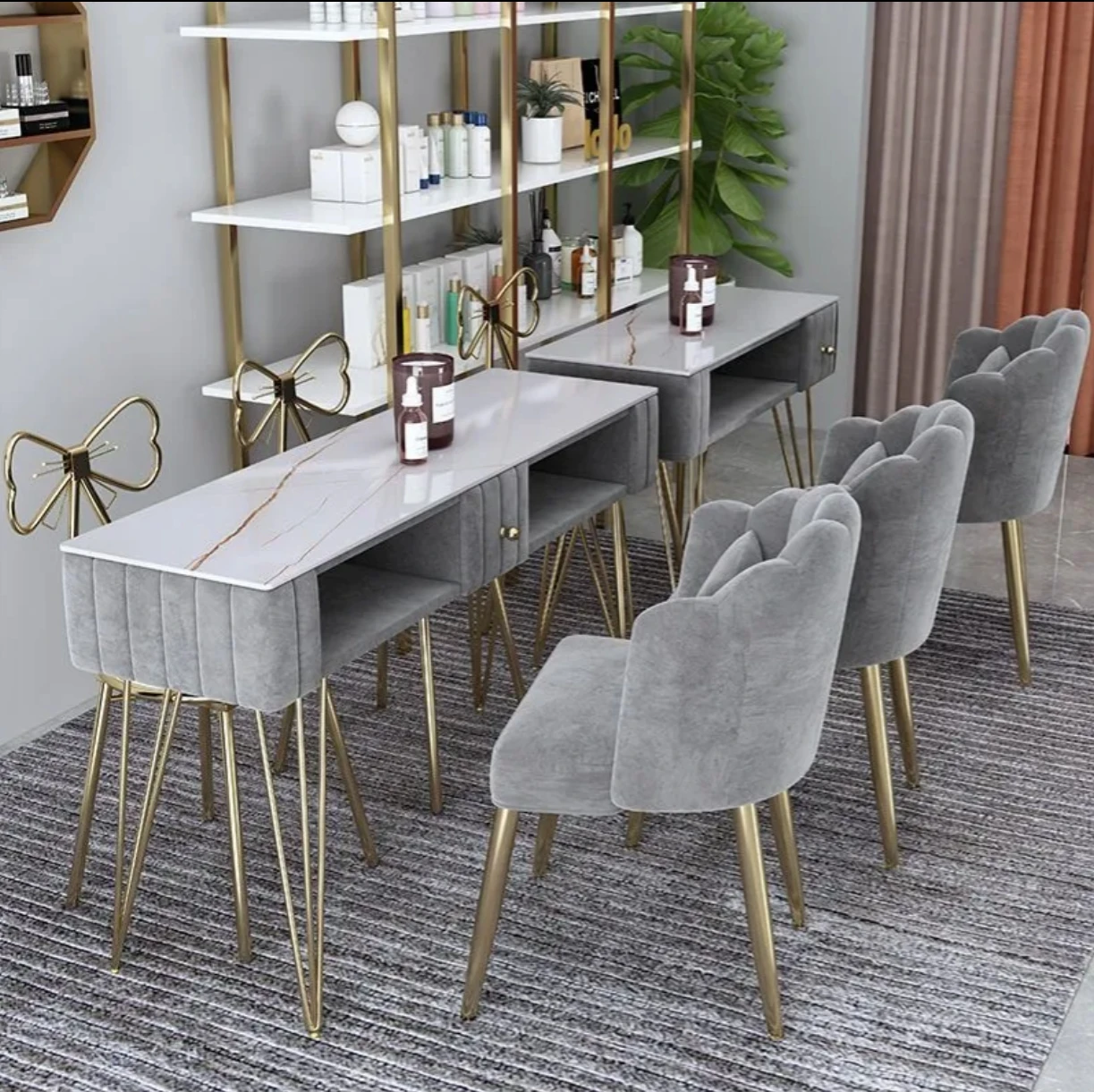 Экономичный однослойный и двухслойный Роскошный Мраморный Маникюрный Стол И Стул