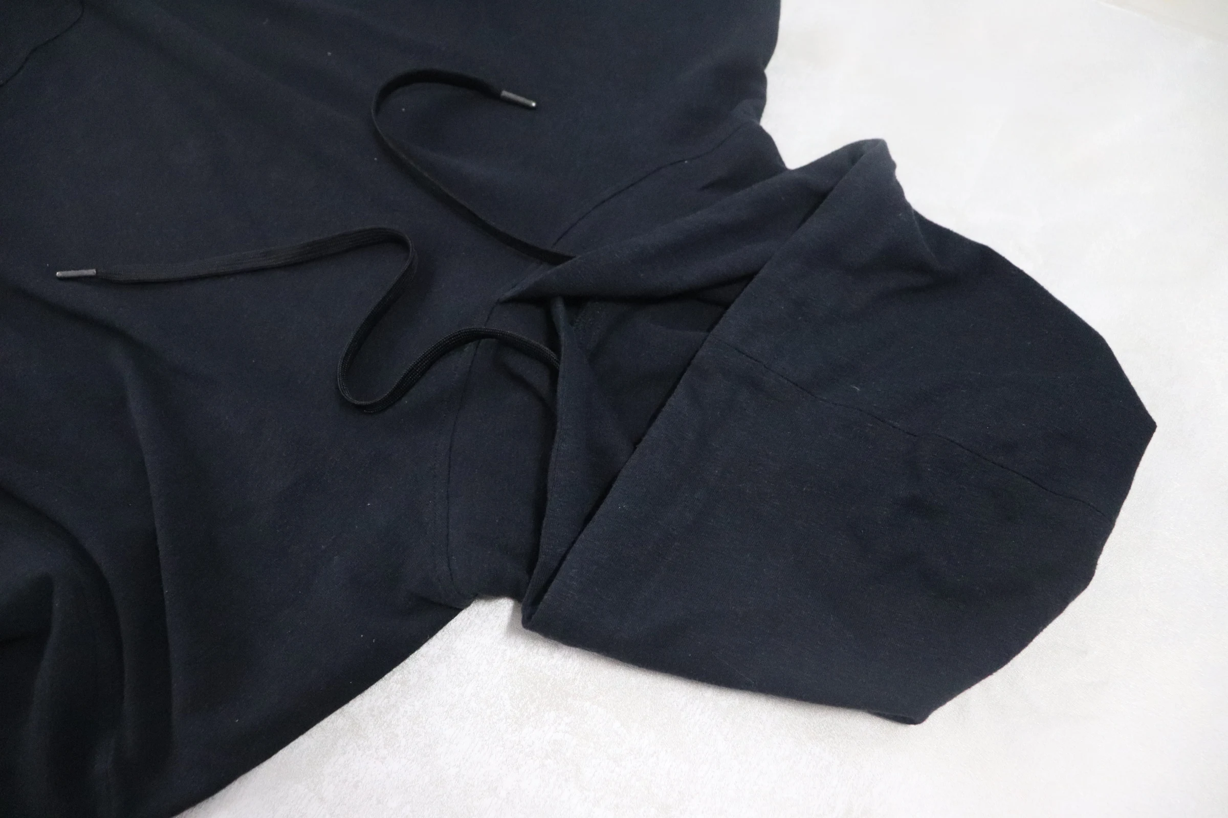 55%hemp 45%Organic Cotton Long Sleeve Thin Solid Black Hooded Pullover Unisex Black Loose Hoodies for Summer/Spring