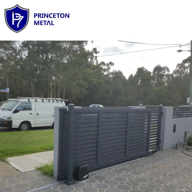 Decorative Powder Coated Aluminum Semi Privacy Slat Sliding Main Driveway Gate