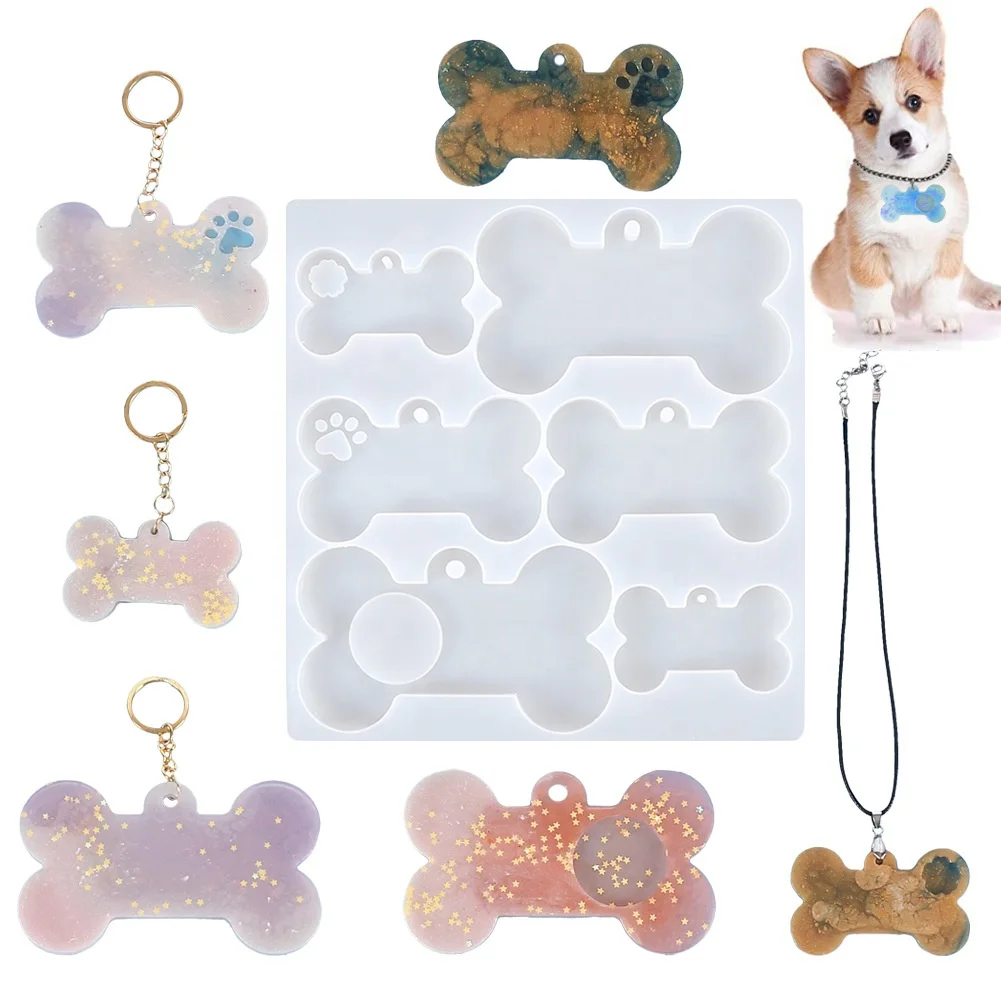 Multi-size Dog Bone Tag Epoxy Resin Mold Keychain Pet Hanging Sign Silicone Mould DIY Crafts Jewelry Pendants Casting Tools